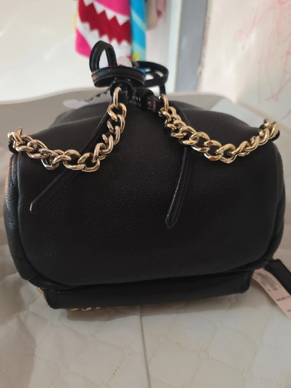 Mini Backpack Victoria Secret Color Black with Gold Chain Detail